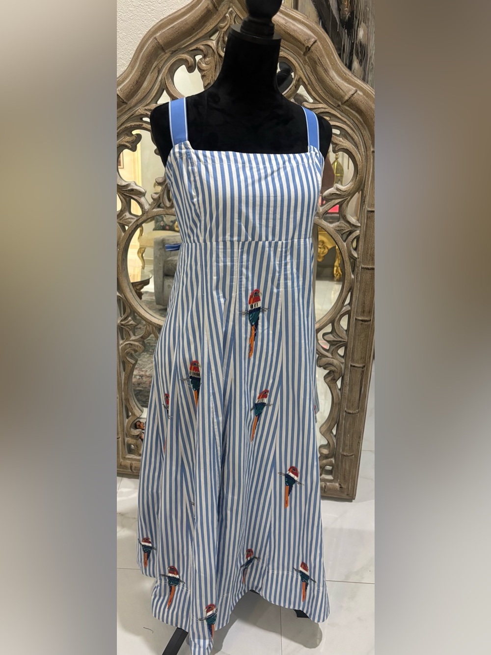 Anthropologie Light Blue & White Striped Parrot-Embroidered Maxi Dress - Picture 7 of 9
